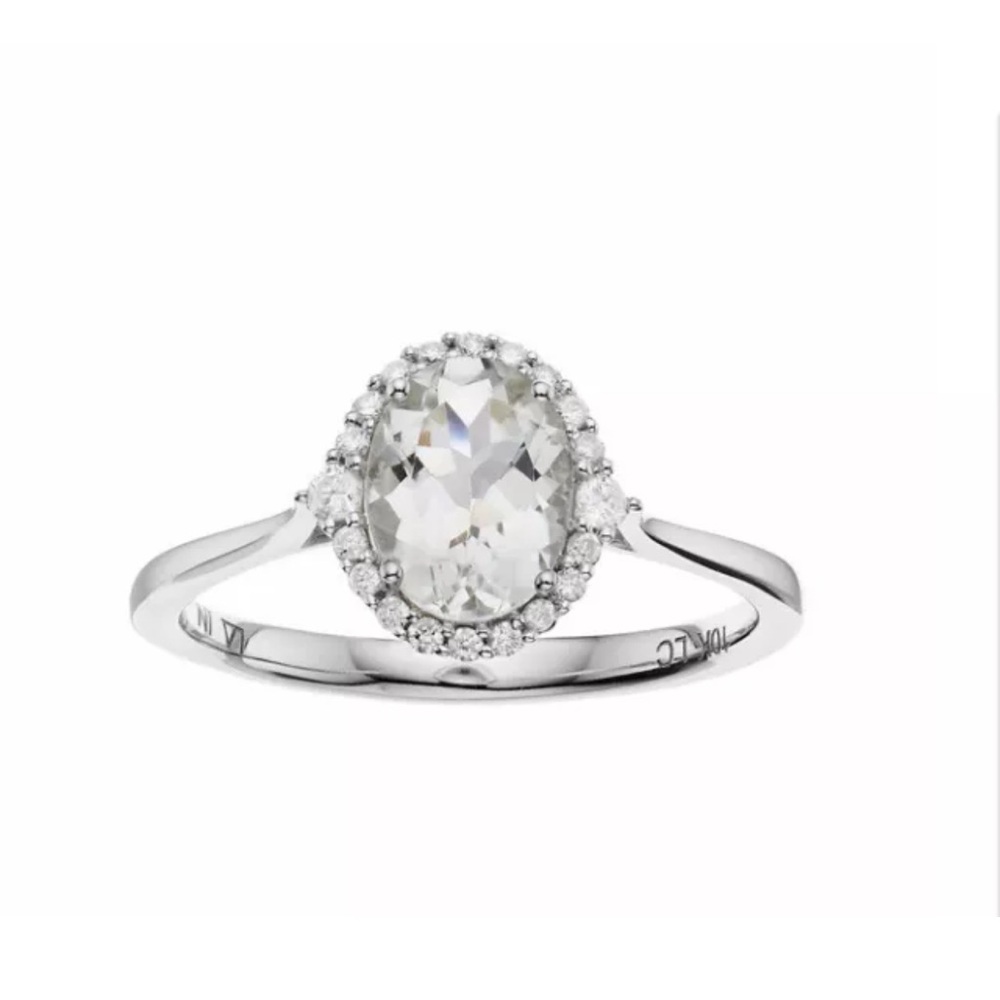 LC Lauren Conrad 10k White Gold Green Quartz & 1/8 Carat Diamond Oval Halo Ring